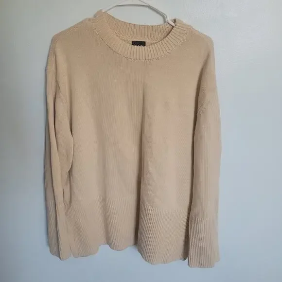 Gap Women's Large Crewneck Cream Knit Sweater Ribbed Cuffs/Hem Cozy - Picture 7 of 9